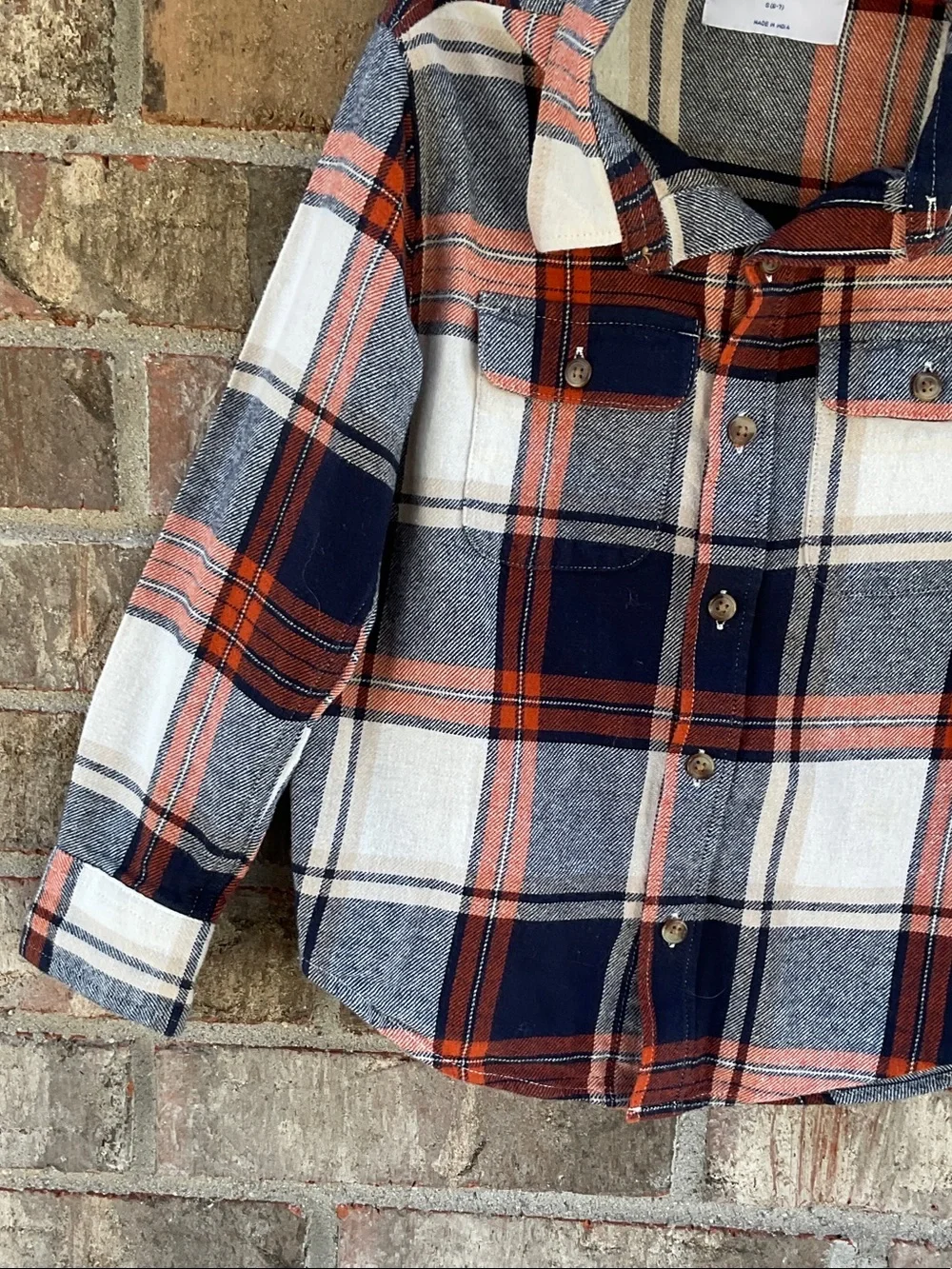 Take 50% OFF- Old Navy Boys Navy, Rust & Cream Plaid Button-Down Shirt,Size-6